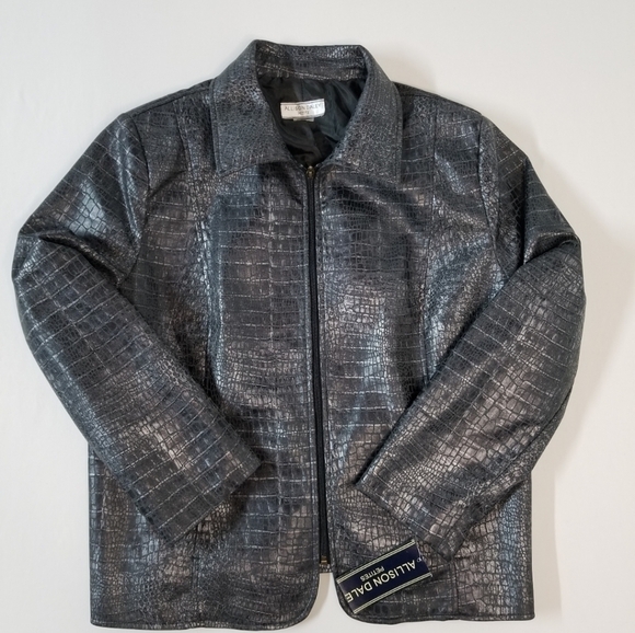 Allison Daley Metallic Alligator Skin Print Jacket BNWT Size 16P Faux Leather - Picture 1 of 9